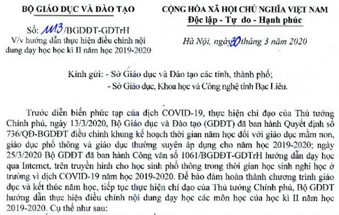 Chương trình học kì II rút gọn của học sinh: tiểu học, thcs, thpt vì dịch covid 19