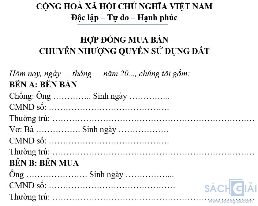 Hợp đồng mua bán chuyển nhượng quyền sử dụng đất